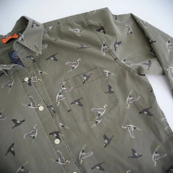 Vintage St.  John's Bay Green Duck Button Up Comfort Stretch Shirt S - Picture 10 of 11